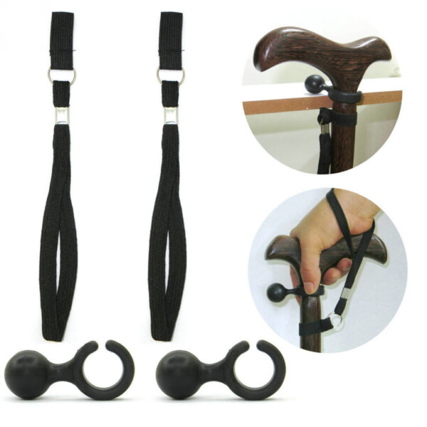 Walking Stick Holder Set - Easy-Fit Wrist Strap and Cane Crutch Clip for Secure Grip Aid