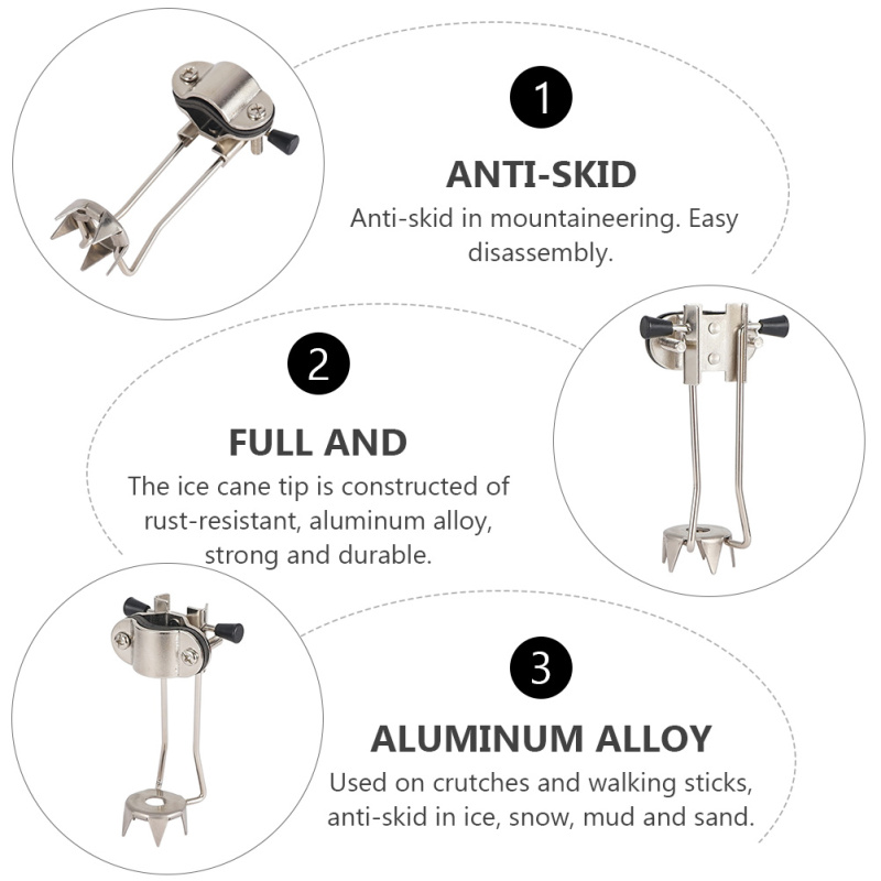 Ice Foot Supplies for Winter Travel: Trekking Poles Crampons Walking Stick Cane Tips with Aluminum Alloy Grip Attachment