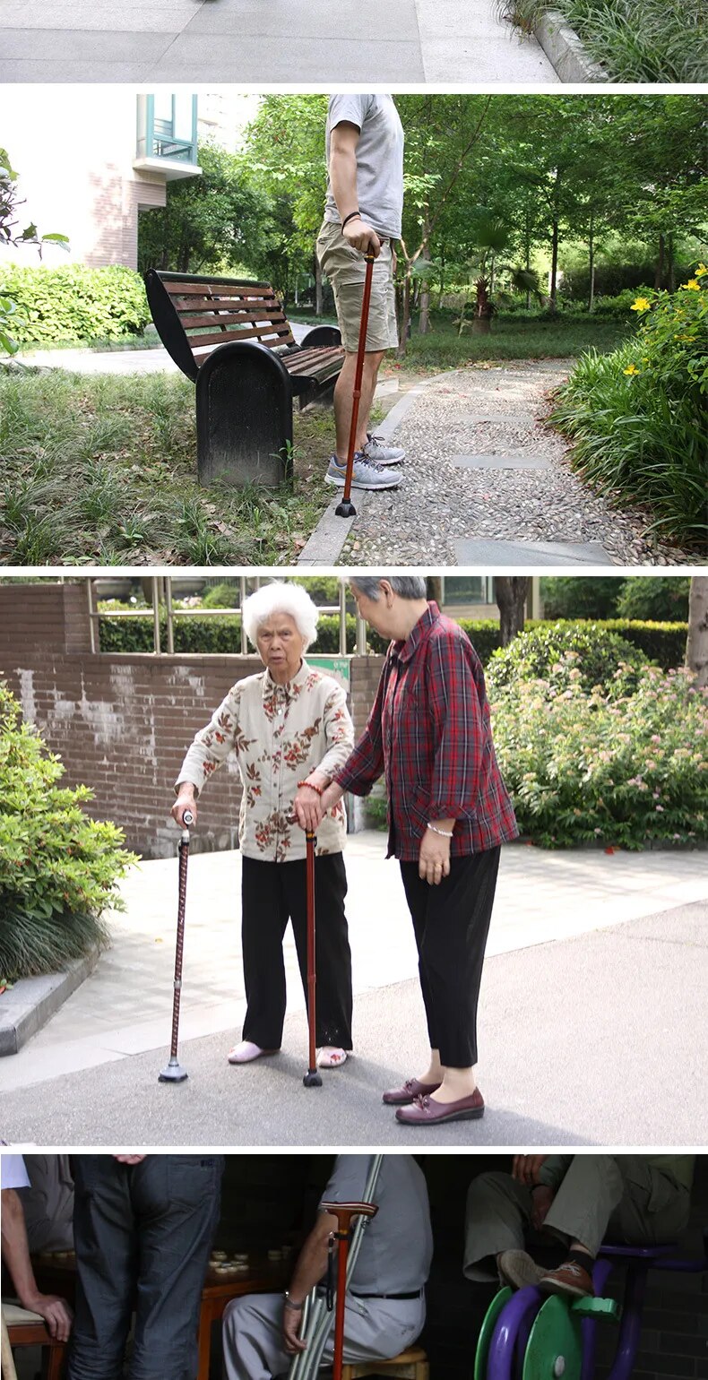 Wooden Walking Sticks with LED Lamp - Adjustable Wood Grain Crutch with Cork Handle, Multifunctional Cane Telescopic Baton for the Elderly