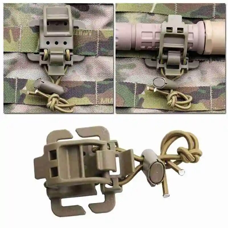 Walking Stick Holder with Molle Webbing Buckle Clip - Tactical Tripod and Flashlight Attachment for Outdoor Adventures