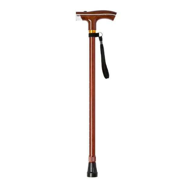 Wooden Walking Sticks with LED Lamp - Adjustable Wood Grain Crutch with Cork Handle, Multifunctional Cane Telescopic Baton for the Elderly - Image 2