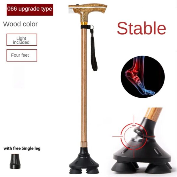 Wooden Walking Sticks with LED Lamp - Adjustable Wood Grain Crutch with Cork Handle, Multifunctional Cane Telescopic Baton for the Elderly - Image 5
