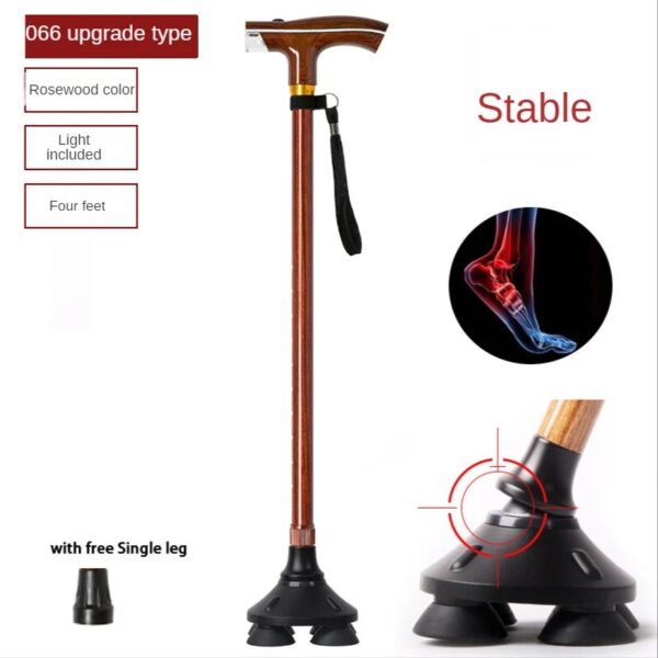 Wooden Walking Sticks with LED Lamp - Adjustable Wood Grain Crutch with Cork Handle, Multifunctional Cane Telescopic Baton for the Elderly