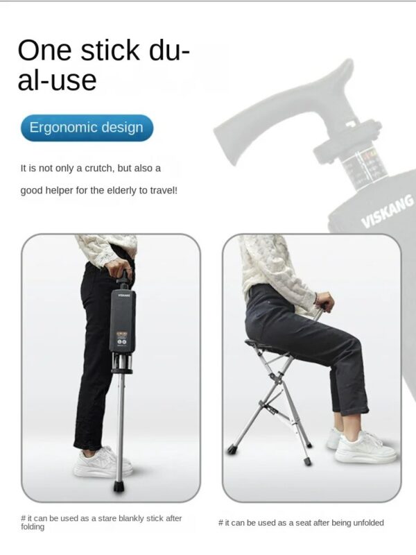 Convenient Foldable Crutch Chair - Multi-Functional Non-Slip Walking Stick with Seat for Seniors - Hiking Pole and Walker Combo - Image 3