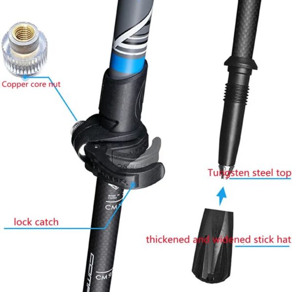 Retractable Walking Stick Carbon Fiber Compact Trekking Pole with Quick Flip Lock - Ultralight Collapsible Travel, Hiking, and Climbing Stick for Seniors - Image 5