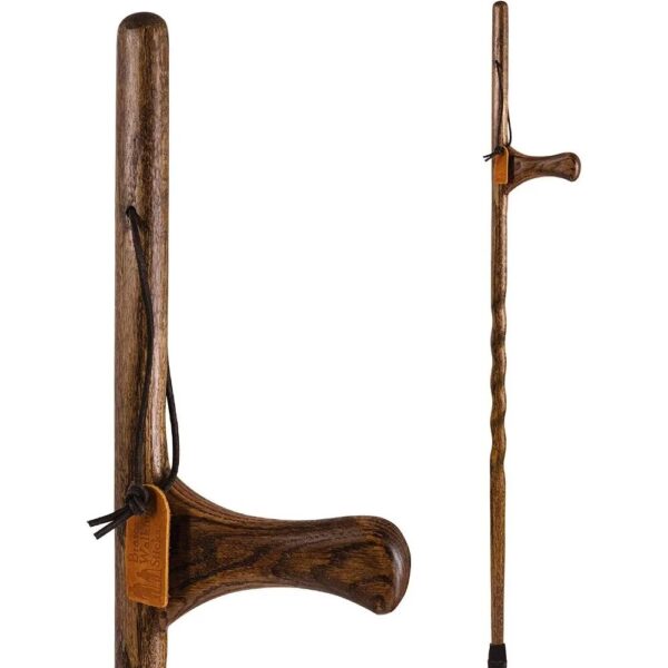 Wooden Walking Sticks Handcrafted Twisted Oak Walking Stick with Dual Purpose Handle for Men & Women - Brown, 55 Inch