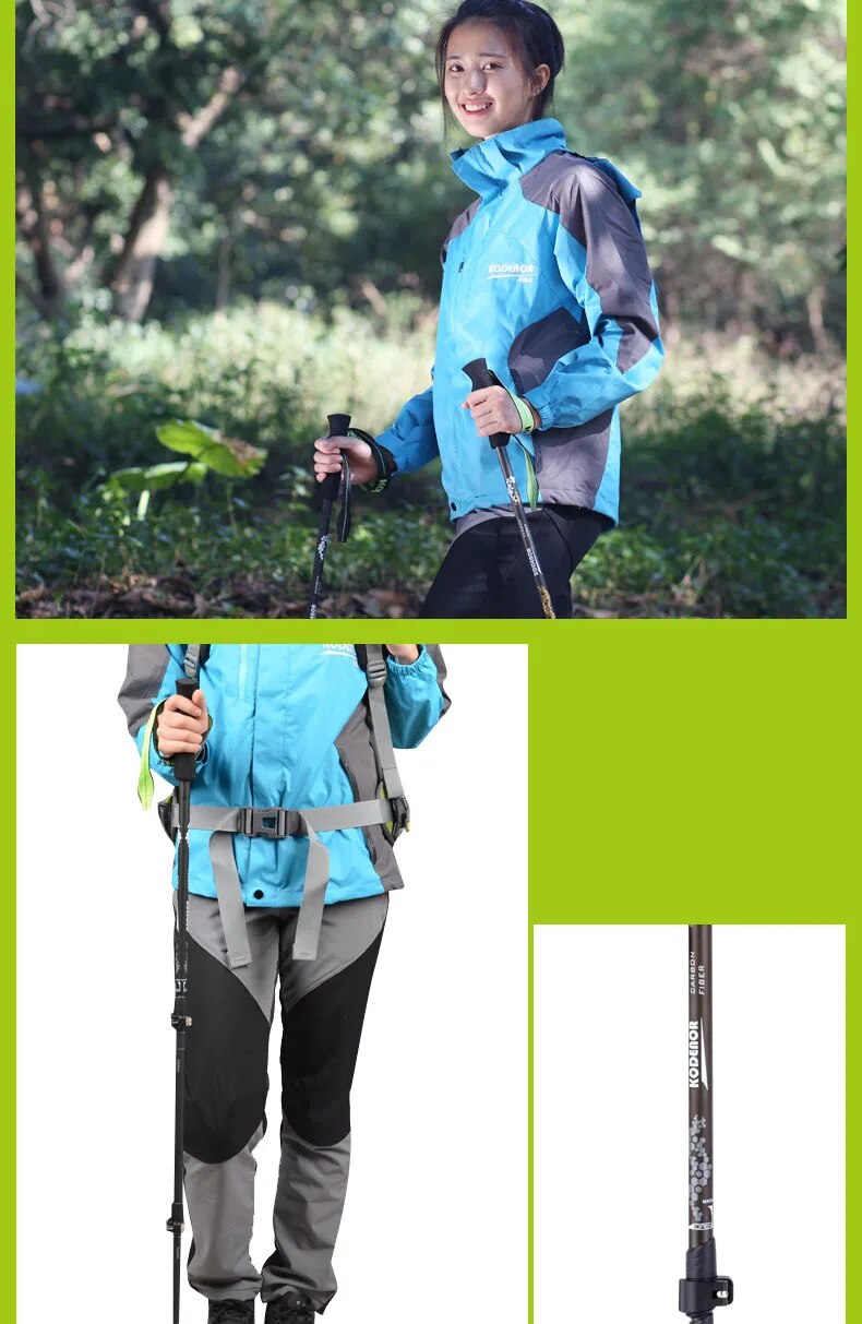 Retractable Walking Stick Set - Carbon Fiber, 3 Sections, EVA Straight Grip Handle - Perfect for Outdoor Hiking and Mountain Climbing (2pcs)