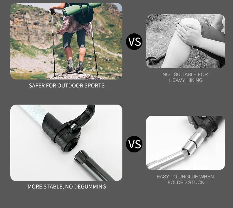 Retractable Walking Stick - Carbon Fiber Collapsible Telescopic Trekking Pole for Hiking and Climbing