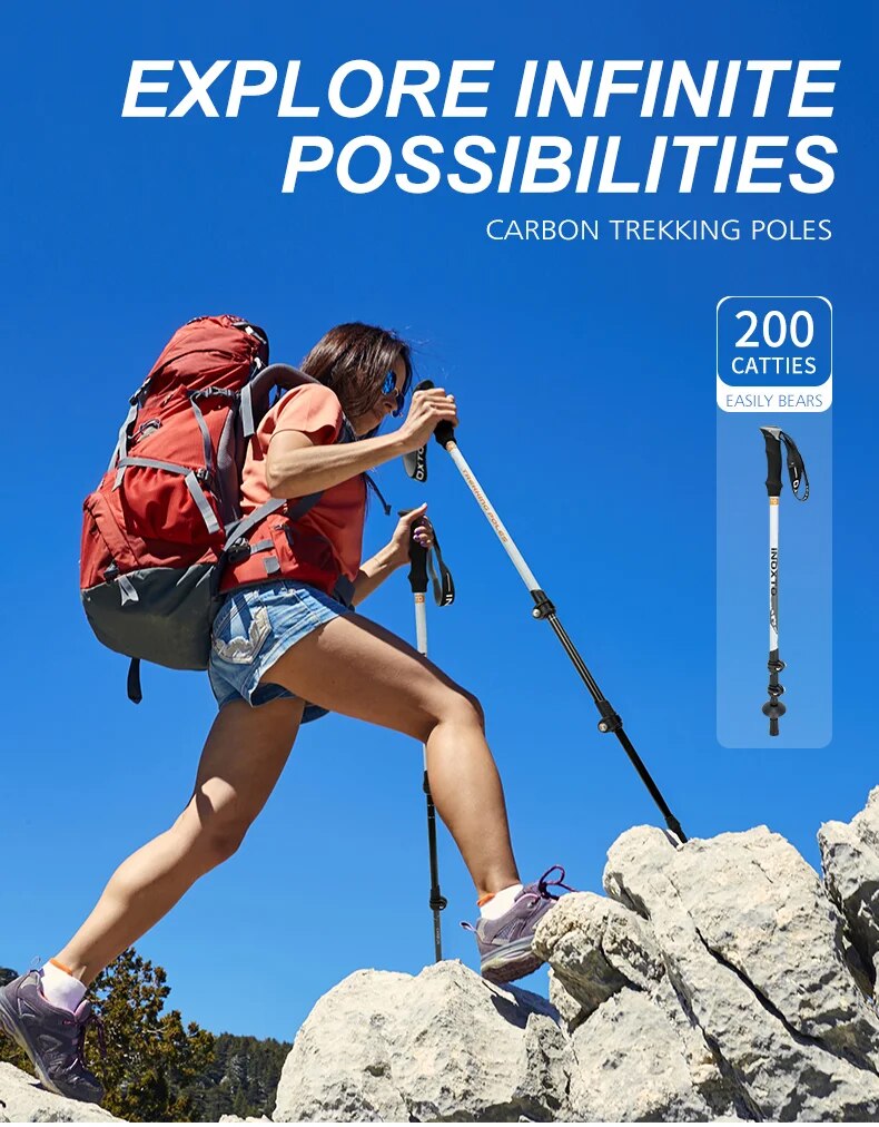 Retractable Walking Stick - Carbon Fiber Collapsible Telescopic Trekking Pole for Hiking and Climbing