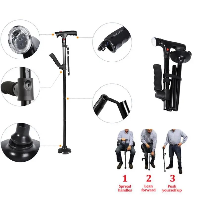 Convenient Collapsible LED Walking Sticks for Seniors Trusty Elderly Canes for Mothers and Fathers