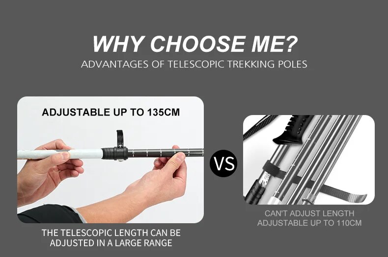 Retractable Walking Stick - Carbon Fiber Collapsible Telescopic Trekking Pole for Hiking and Climbing