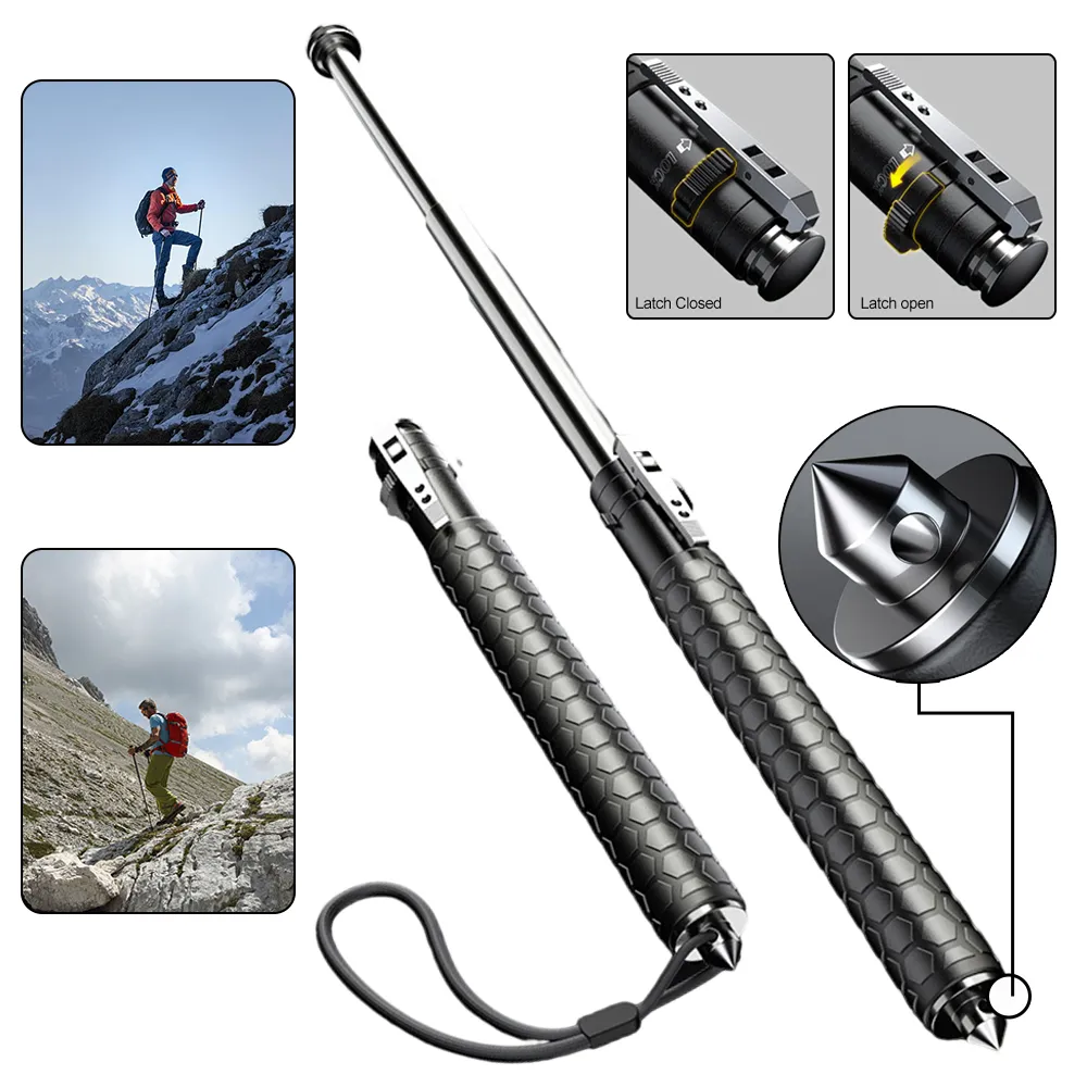 Tactical Walking Stick A Metal Retractable Companion for Outdoor Trekking, Hiking, and Camping Adventures