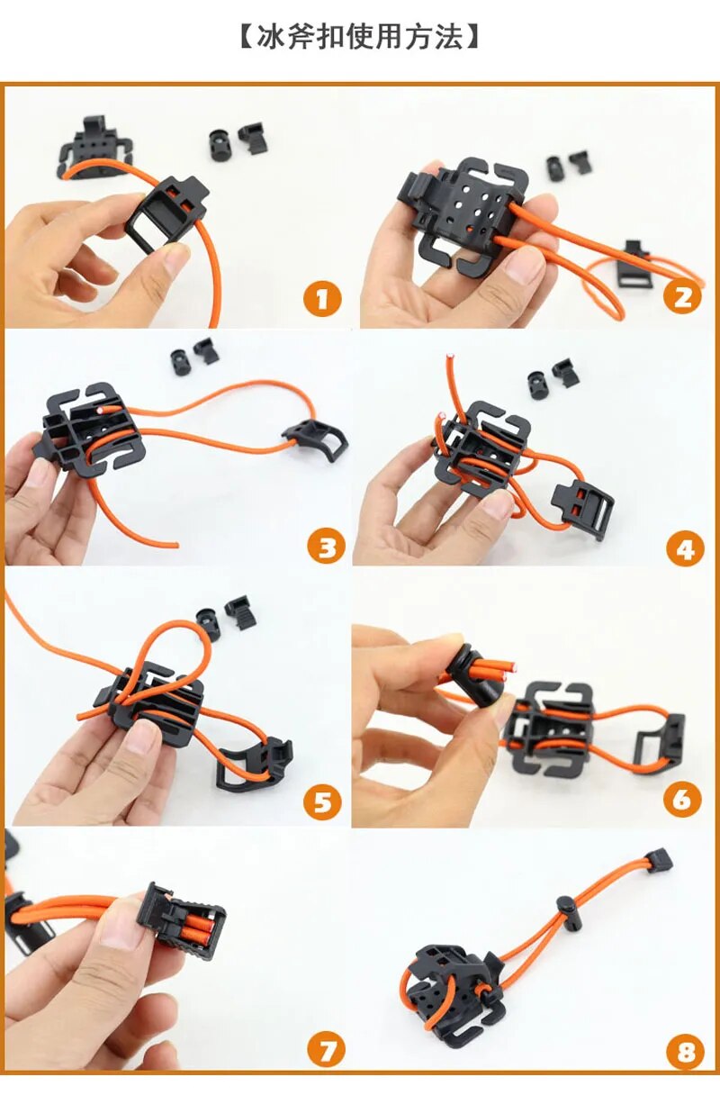 Outdoor Equipment Attachment Molle Webbing Buckle Clip for Tactical Flashlight, Ice Axe, Walking Stick, and Tripod Walking Stick Holder