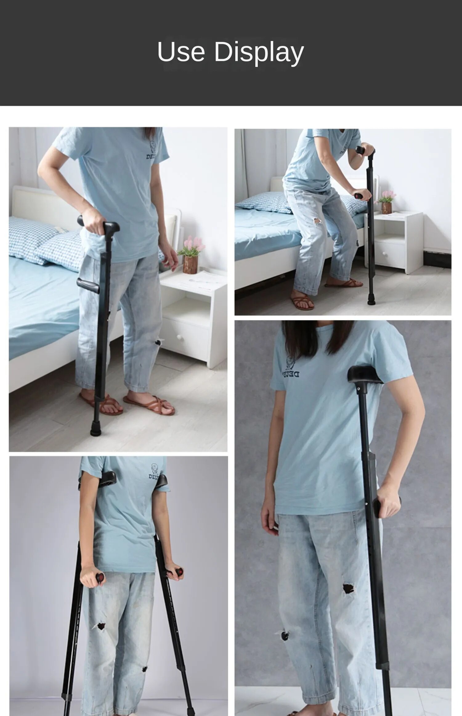 Multi-Purpose Subaxilla Crutches for Young People - Adjustable and Portable Cane Walker Best Forearm Crutches