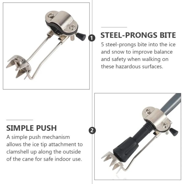 Ice Foot Supplies for Winter Travel: Trekking Poles Crampons Walking Stick Cane Tips with Aluminum Alloy Grip Attachment - Image 4