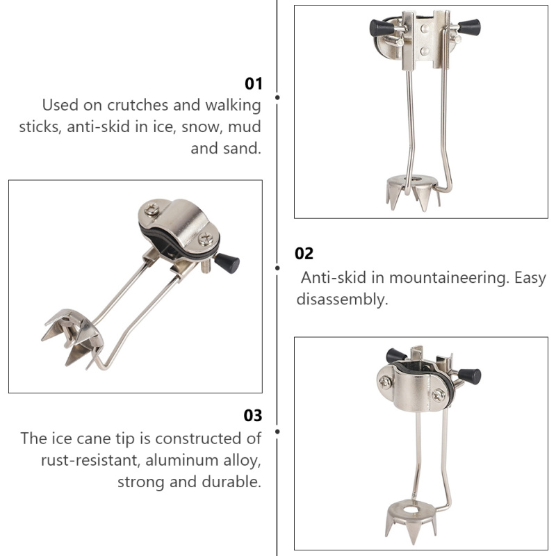 Ice Foot Supplies for Winter Travel: Trekking Poles Crampons Walking Stick Cane Tips with Aluminum Alloy Grip Attachment