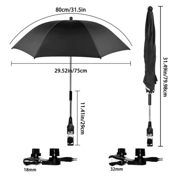 Sun Protection, Anti-UV - Easy Assembly - 80cm, Black - Outdoor Accessories for Strollers and Wheelchairs Umbrella - Image 6