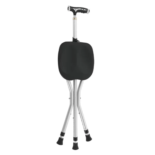 Seated Walking Canes 2-in-1 - Folding Walking Stick Tripod Stool with Adjustable Height, Anti-Slip Design, Elderly Walking Cane Crutch Chair Rest Stool with LED Light - Image 2