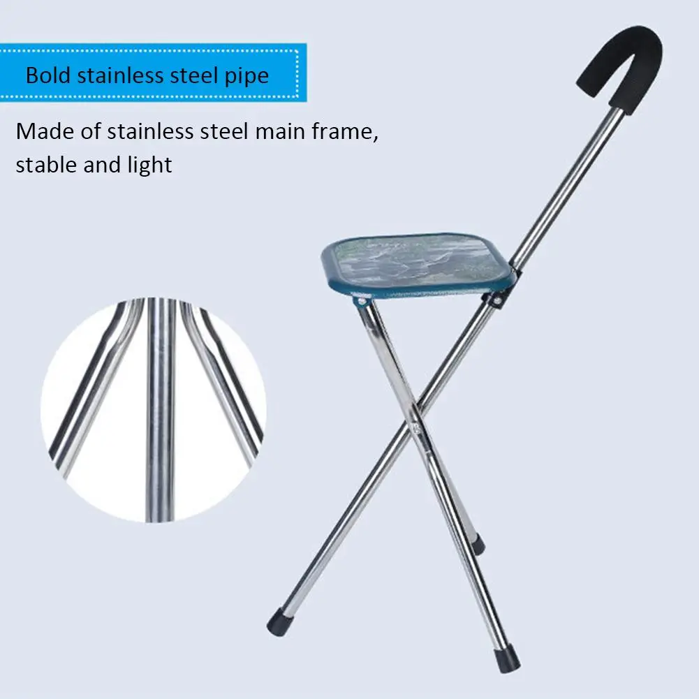 Seated Walking Canes - Stainless Steel Stool Cane Chair with Durable Thickened Seat for Elderly and Patients - Practical Walking Chair Seat Design