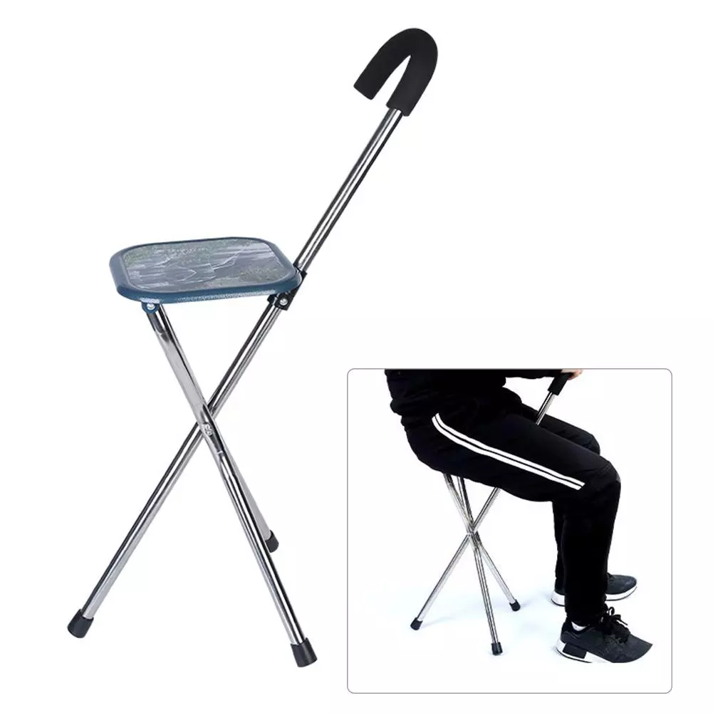Seated Walking Canes - Stainless Steel Stool Cane Chair with Durable Thickened Seat for Elderly and Patients - Practical Walking Chair Seat Design