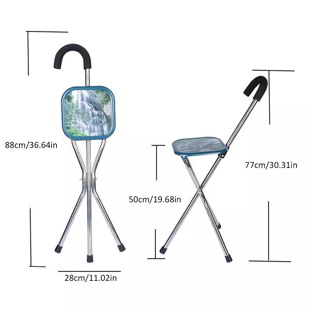 Seated Walking Canes - Stainless Steel Stool Cane Chair with Durable Thickened Seat for Elderly and Patients - Practical Walking Chair Seat Design