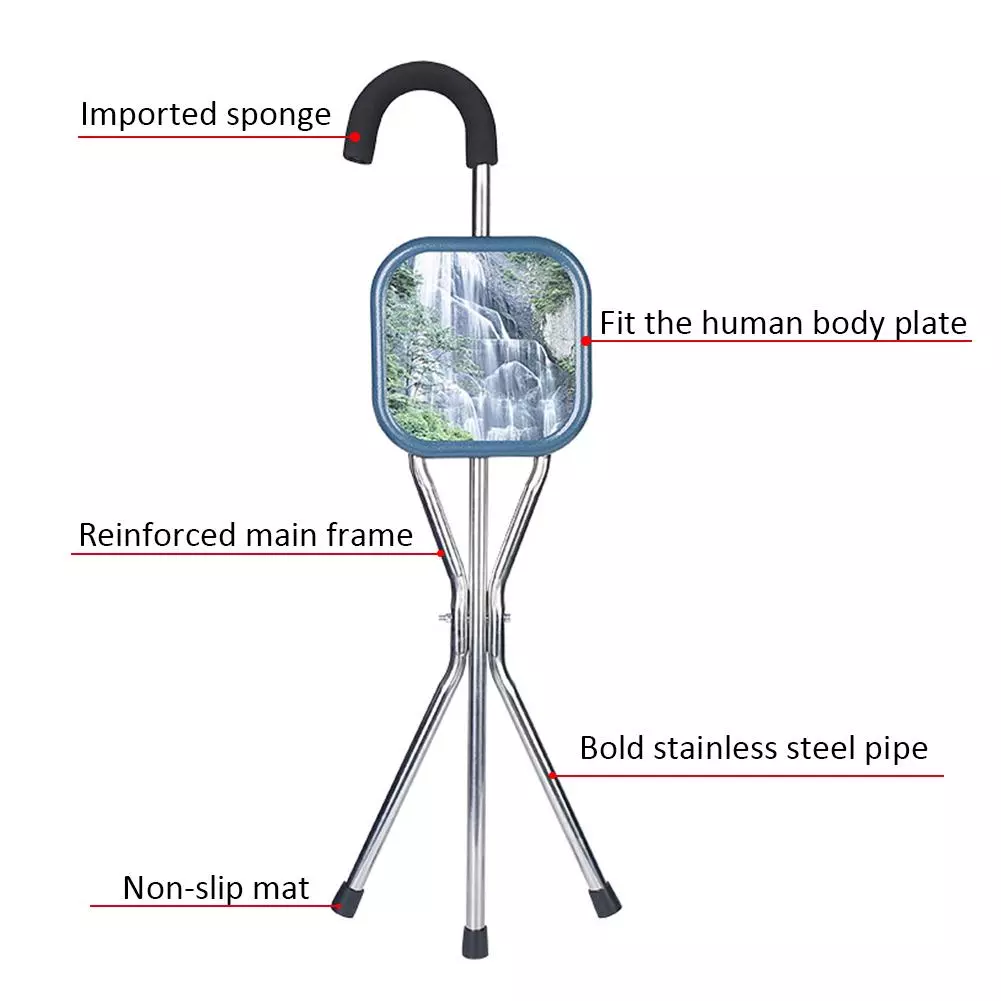 Seated Walking Canes - Stainless Steel Stool Cane Chair with Durable Thickened Seat for Elderly and Patients - Practical Walking Chair Seat Design