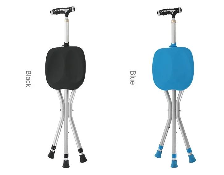 Seated Walking Canes 2-in-1 - Folding Walking Stick Tripod Stool with Adjustable Height, Anti-Slip Design, Elderly Walking Cane Crutch Chair Rest Stool with LED Light
