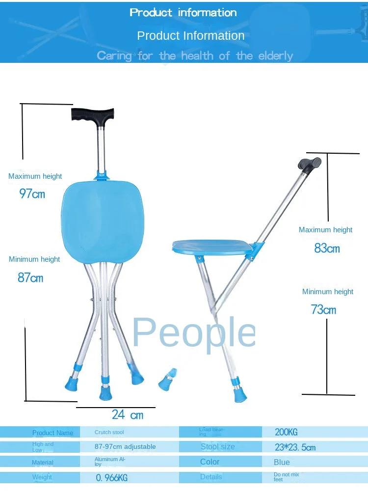 Seated Walking Canes 2-in-1 - Folding Walking Stick Tripod Stool with Adjustable Height, Anti-Slip Design, Elderly Walking Cane Crutch Chair Rest Stool with LED Light
