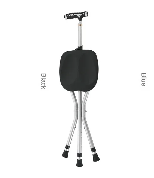 Seated Walking Canes 2-in-1 - Folding Walking Stick Tripod Stool with Adjustable Height, Anti-Slip Design, Elderly Walking Cane Crutch Chair Rest Stool with LED Light