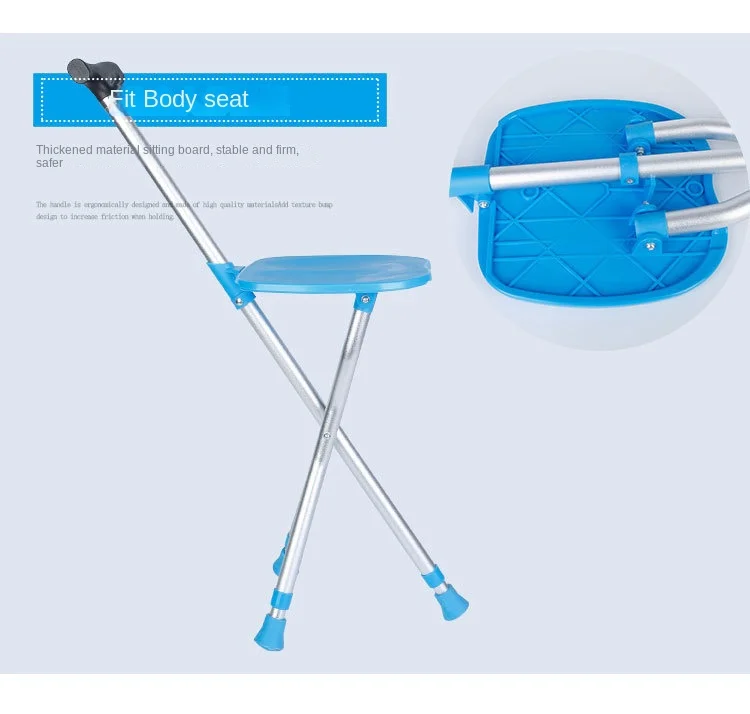 Seated Walking Canes 2-in-1 - Folding Walking Stick Tripod Stool with Adjustable Height, Anti-Slip Design, Elderly Walking Cane Crutch Chair Rest Stool with LED Light