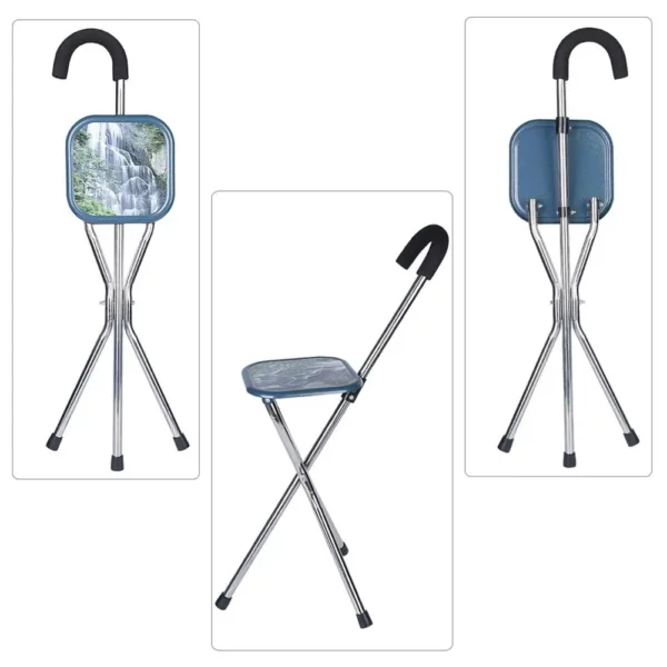 Seated Walking Canes - Stainless Steel Stool Cane Chair with Durable Thickened Seat for Elderly and Patients - Practical Walking Chair Seat Design - Image 2