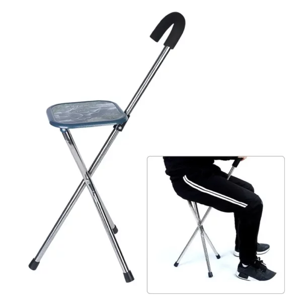 Seated Walking Canes - Stainless Steel Stool Cane Chair with Durable Thickened Seat for Elderly and Patients - Practical Walking Chair Seat Design