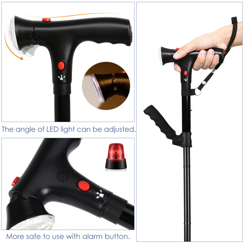 Folding Adjustable Walking Canes with LED Lights: Lightweight, Collapsible, and Ideal for Seniors, Men, and Women