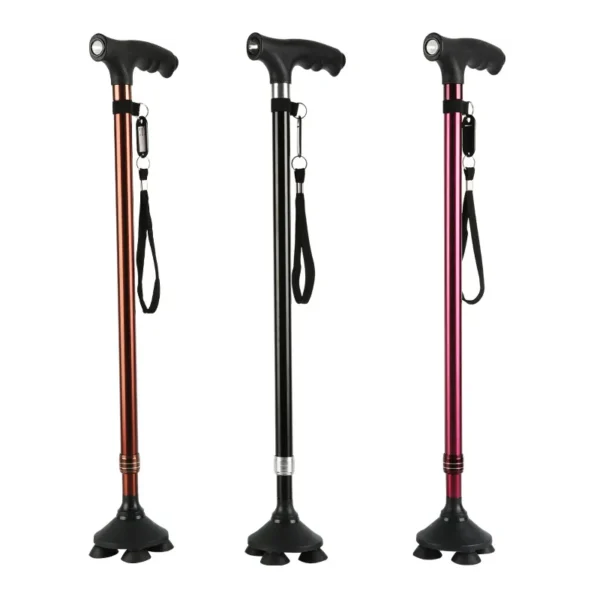 Telescoping Aluminum Alloy Walking Stick with Lamp and T-Handle, Adjustable from 60-94cm, Ideal for Seniors - Image 3