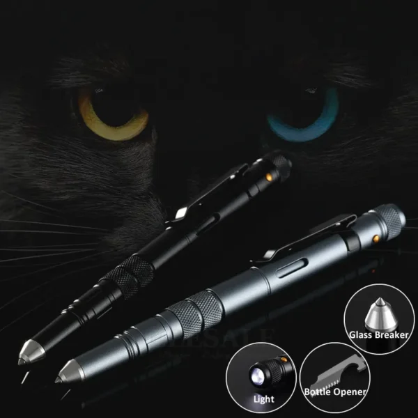 Multi-Functional EDC Tool Portable Tactical Pen with Flashlight, Bottle Opener, Emergency Glass Breaker - Ideal for Outdoor Self-Defense - Image 2