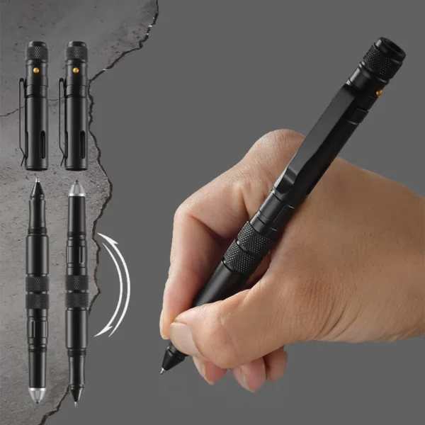 Multi-Functional EDC Tool Portable Tactical Pen with Flashlight, Bottle Opener, Emergency Glass Breaker - Ideal for Outdoor Self-Defense