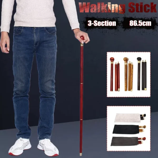 Classic Sandalwood Walking Stick with 3-Section Design and Carry Bag Ideal Companion for Elderly Gentlemen - Image 5