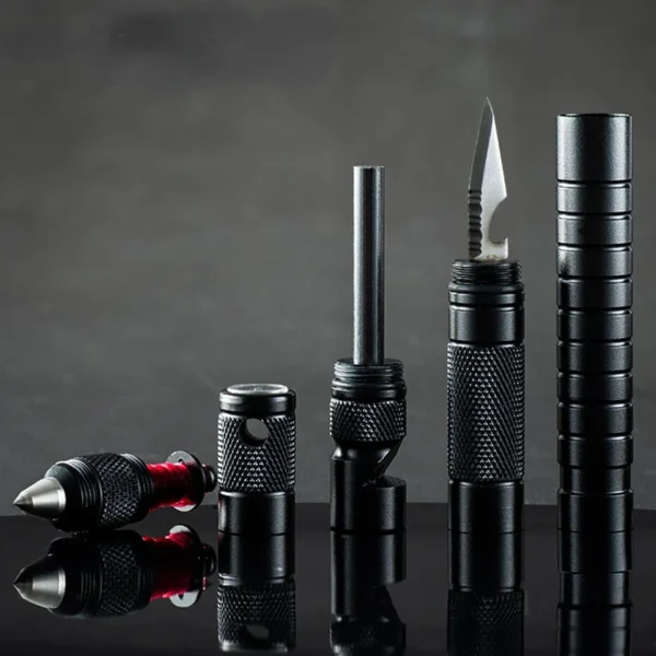 Tactical Survival Gear All-in-One Multitool with Lighter (Fuel not Included), Fishing Tool, Glass Breaker, Whistle, and Camping Blade