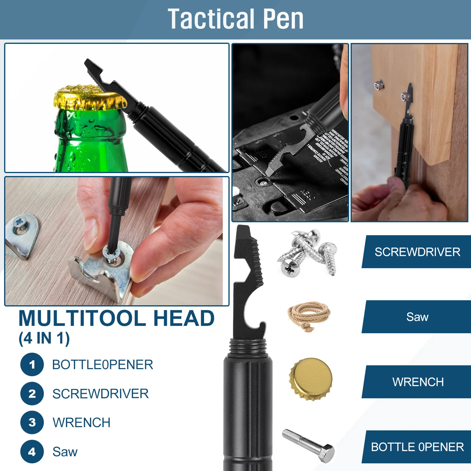 Versatile Tactical Pen All-in-One Pen with Emergency Flashlight, Screwdriver, Bottle Opener, Window Breaker – Ideal for Outdoor Survival and Self-Rescue EDC