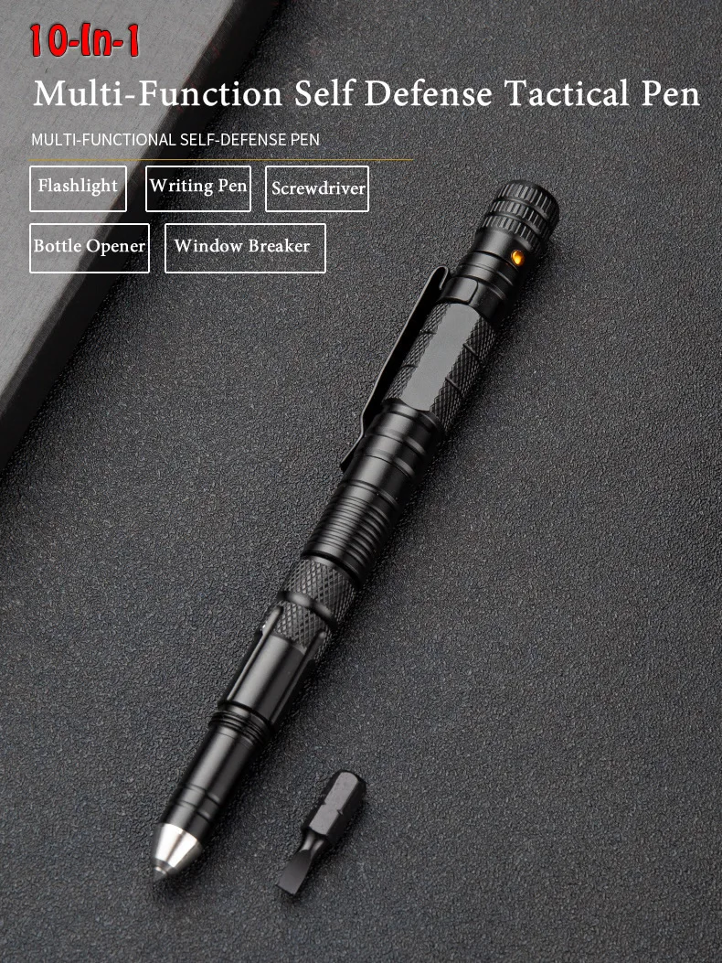 Versatile Tactical Pen All-in-One Pen with Emergency Flashlight, Screwdriver, Bottle Opener, Window Breaker – Ideal for Outdoor Survival and Self-Rescue EDC