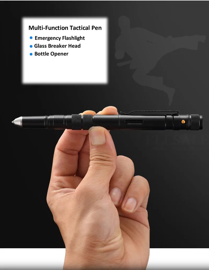 Multi-Functional EDC Tool: Portable Tactical Pen with Flashlight, Bottle Opener, Emergency Glass Breaker - Ideal for Outdoor Self-Defense