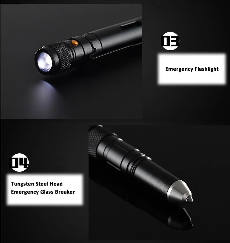Multi-Functional EDC Tool: Portable Tactical Pen with Flashlight, Bottle Opener, Emergency Glass Breaker - Ideal for Outdoor Self-Defense