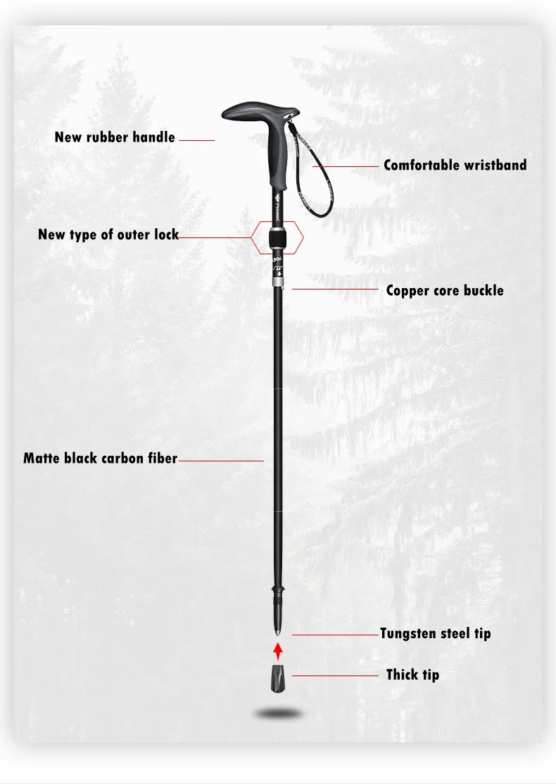 Carbon Fiber T-Handle Walking Stick: Durable, Matte Finish, 5 Sections, Ultralight Design – Ideal Trekking Pole for Outdoor Adventures and Camping