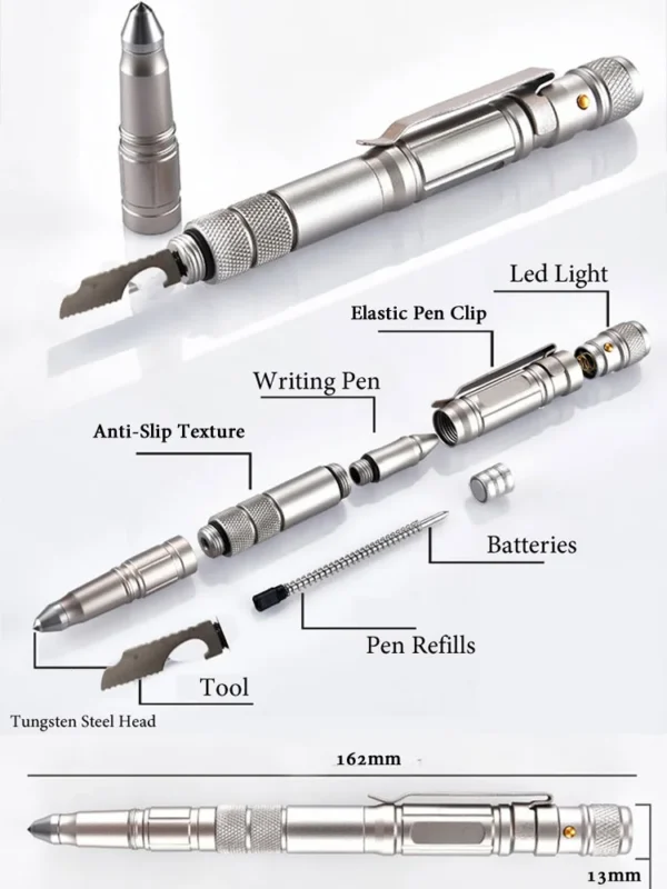 Military-Grade Multi-Function Self-Defense Pen with Emergency Flashlight, Strobe, Bottle Opener, Window Breaker, and Outdoor Survival Features for EDC - Image 4
