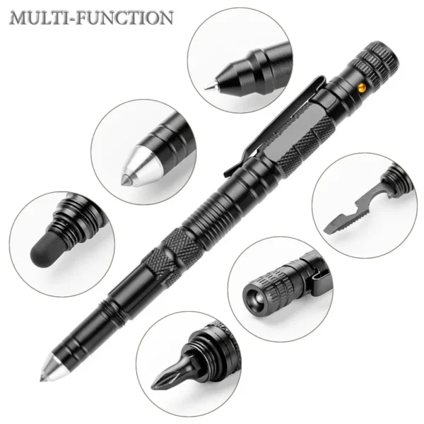 Versatile Tactical Pen All-in-One Pen with Emergency Flashlight, Screwdriver, Bottle Opener, Window Breaker – Ideal for Outdoor Survival and Self-Rescue EDC