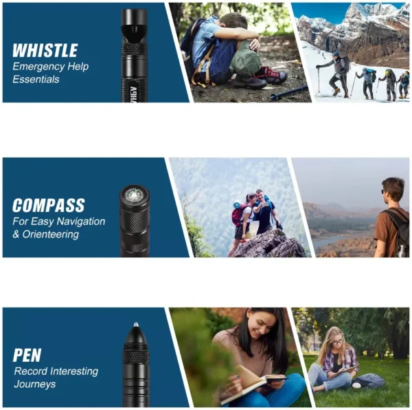 Outdoor Tactical Pen A Comprehensive Tool for Survival, Self-Defense, Rescue, Hiking, and Camping, Equipped with Compass - Image 4