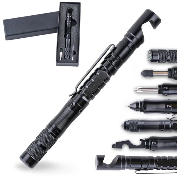 Versatile Tactical Pen with Mobile Phone Holder, Self-Defense Features, Touch Screen Functionality, Outdoor Survival Tools, and Compass Integration