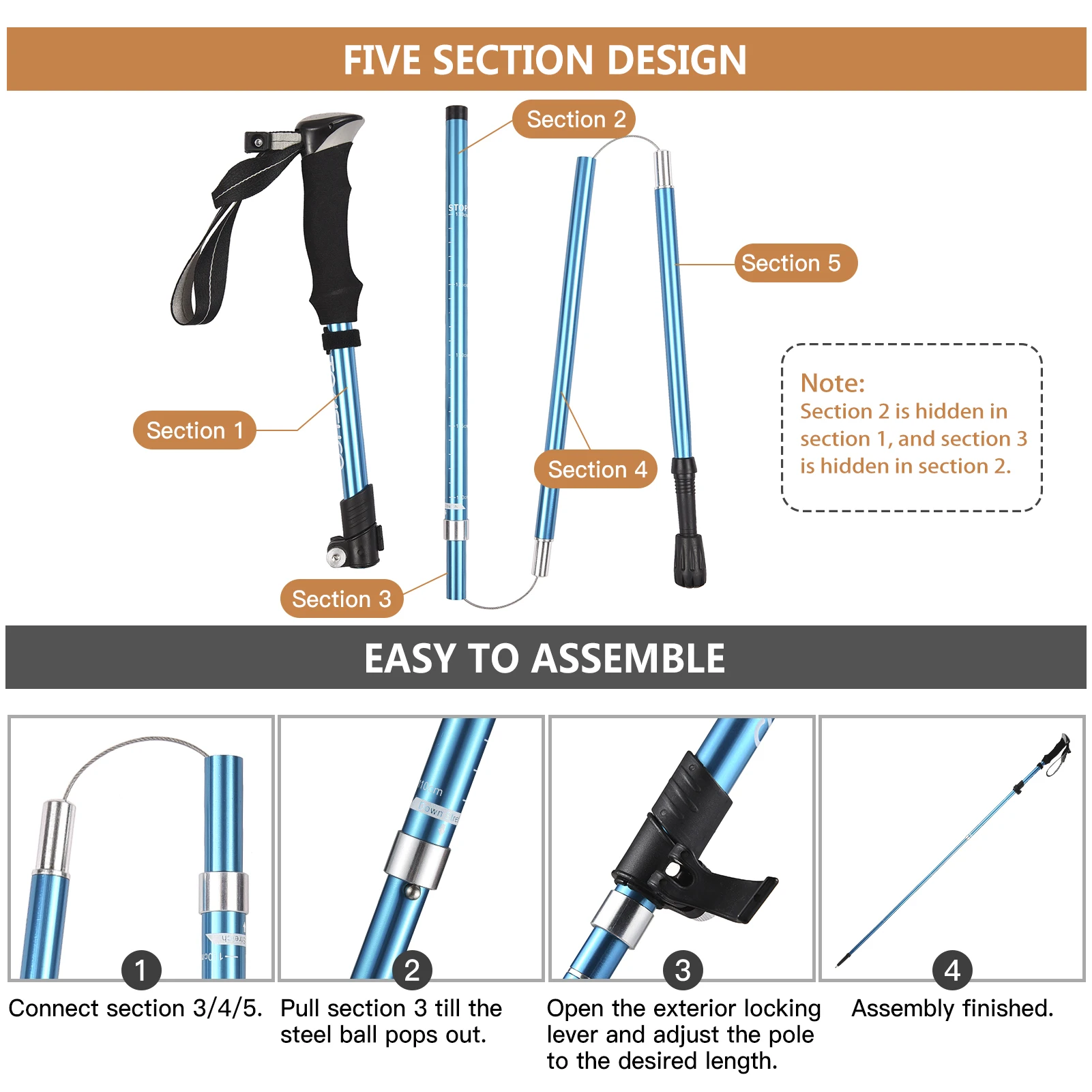 Ultralight 5-Fold Collapsible Trekking Pole An Essential Walking Stick for Hiking, Camping, and Mountaineering