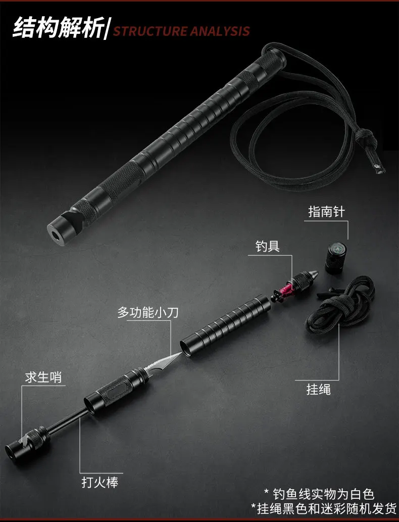 Tactical Survival Gear All-in-One Multitool with Lighter (Fuel not Included), Fishing Tool, Glass Breaker, Whistle, and Camping Blade