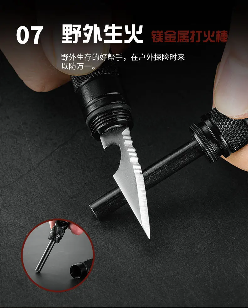Tactical Survival Gear All-in-One Multitool with Lighter (Fuel not Included), Fishing Tool, Glass Breaker, Whistle, and Camping Blade